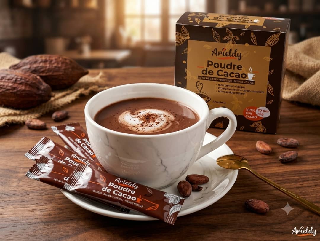 Poudre de cacao Arieldy en sticks individuels 5g – boîte dorée et marron