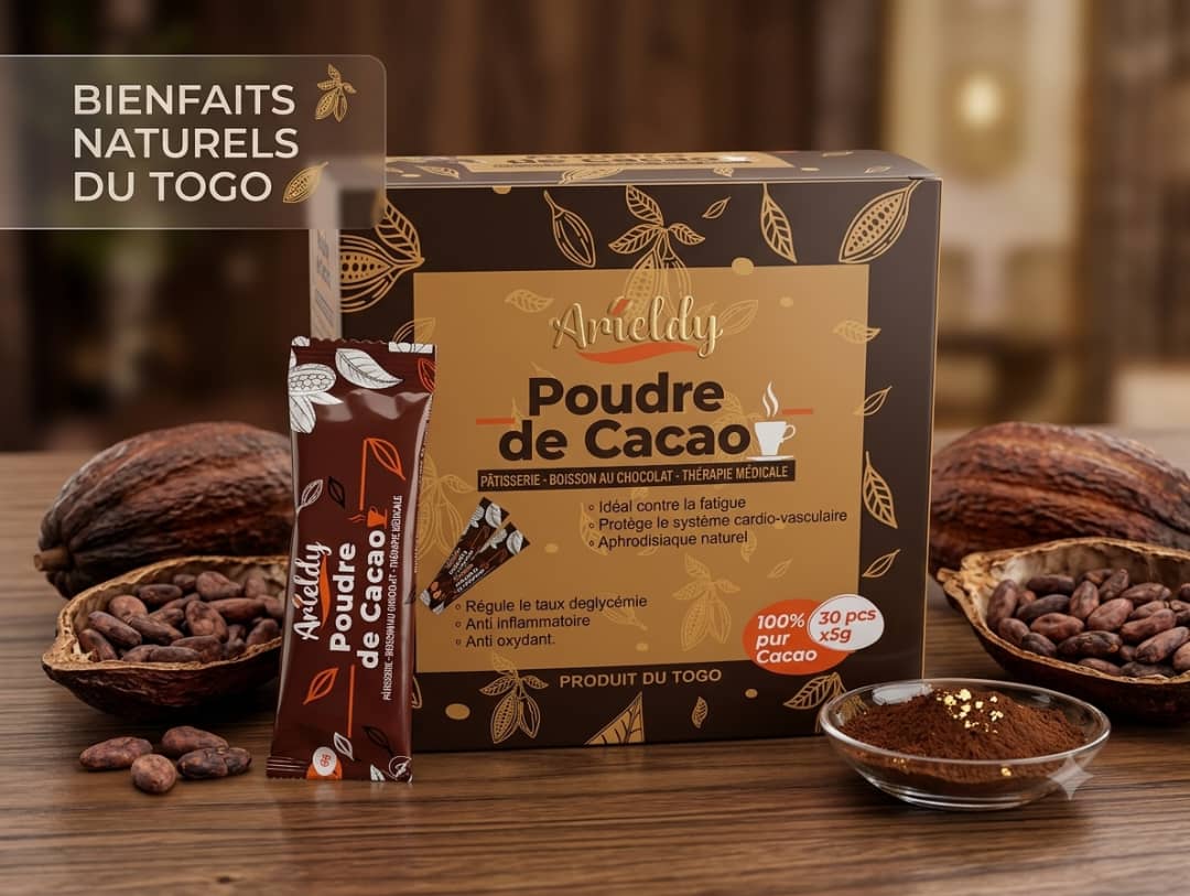 Poudre de cacao Arieldy en sticks individuels 5g – boîte dorée et marron